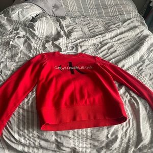 Red Calvin Klein crew neck